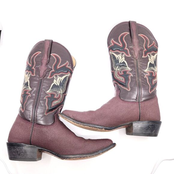 Rare Denver Men's Stingray Print Cowboy Boots Burgundy US Size 7 Mex Talla 26 - Picture 8 of 14